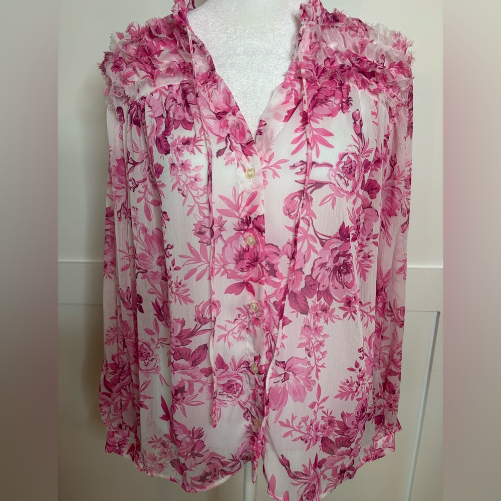 Zara Floral Pink Women's sheer Top. Size medium.